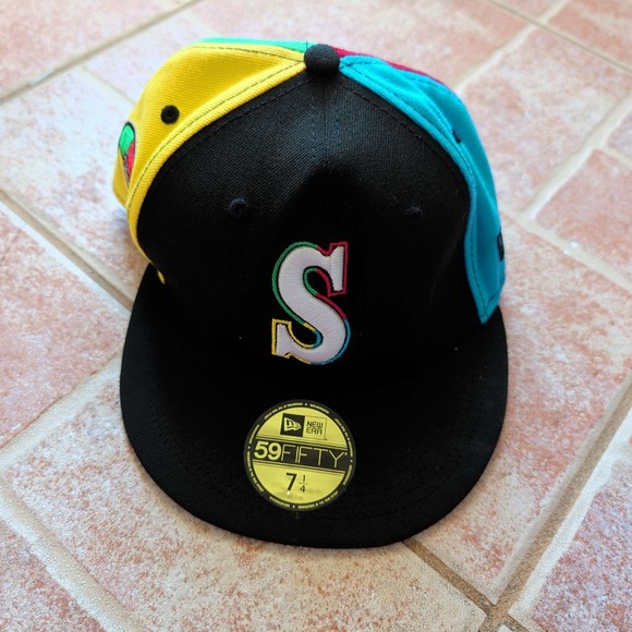 New Era Other - New Era 59FIFTY 'S' Multicolor Colorblock Fitted Hat Size 7 1/4 Retro Style